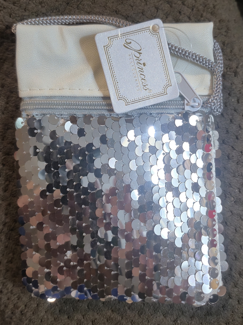 Princess Silver Sequin Wristlet Clutch